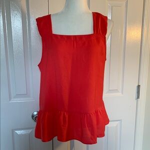 LOFT Red/Coral Ruffled Peplum Blouse
